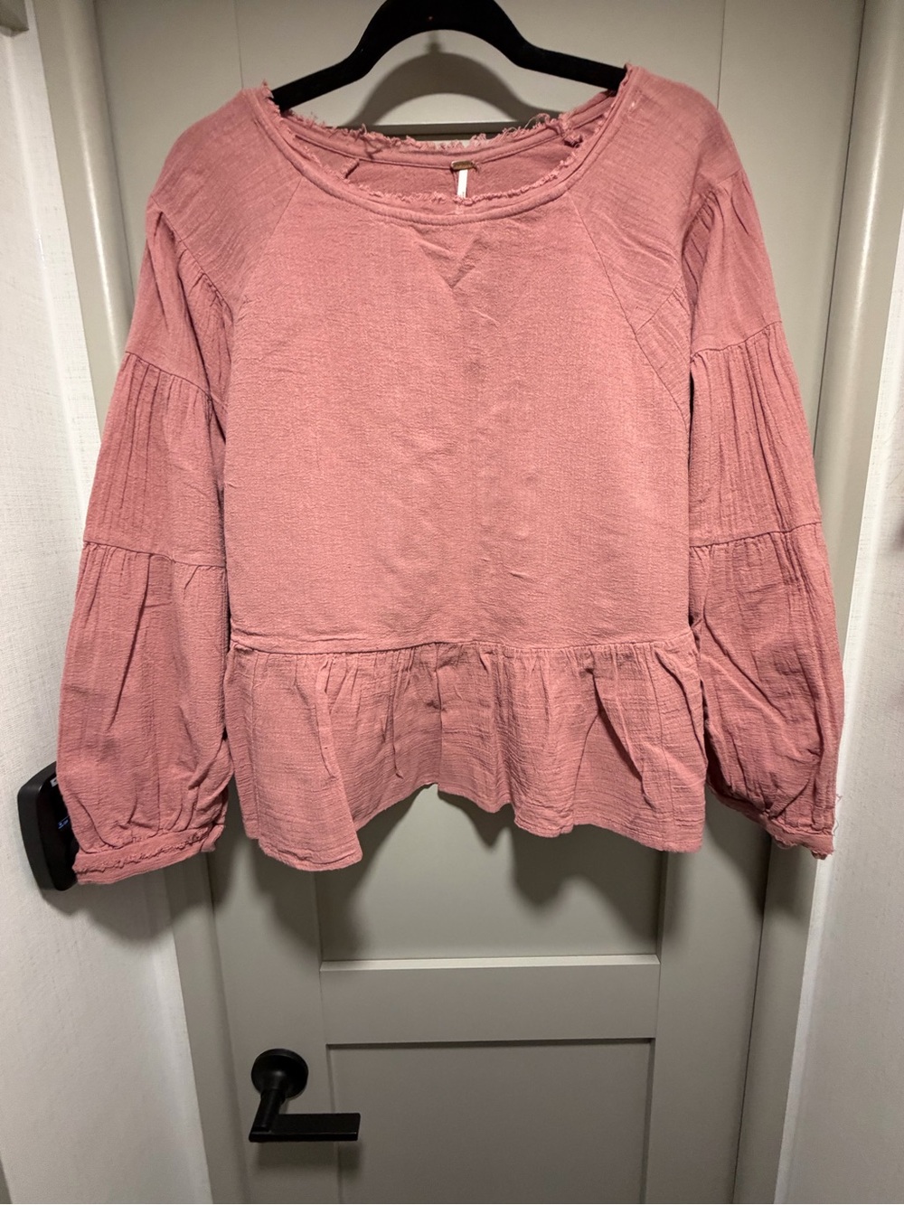 Free People Dusty Rose Tiered Peplum Long-Sleeve Top